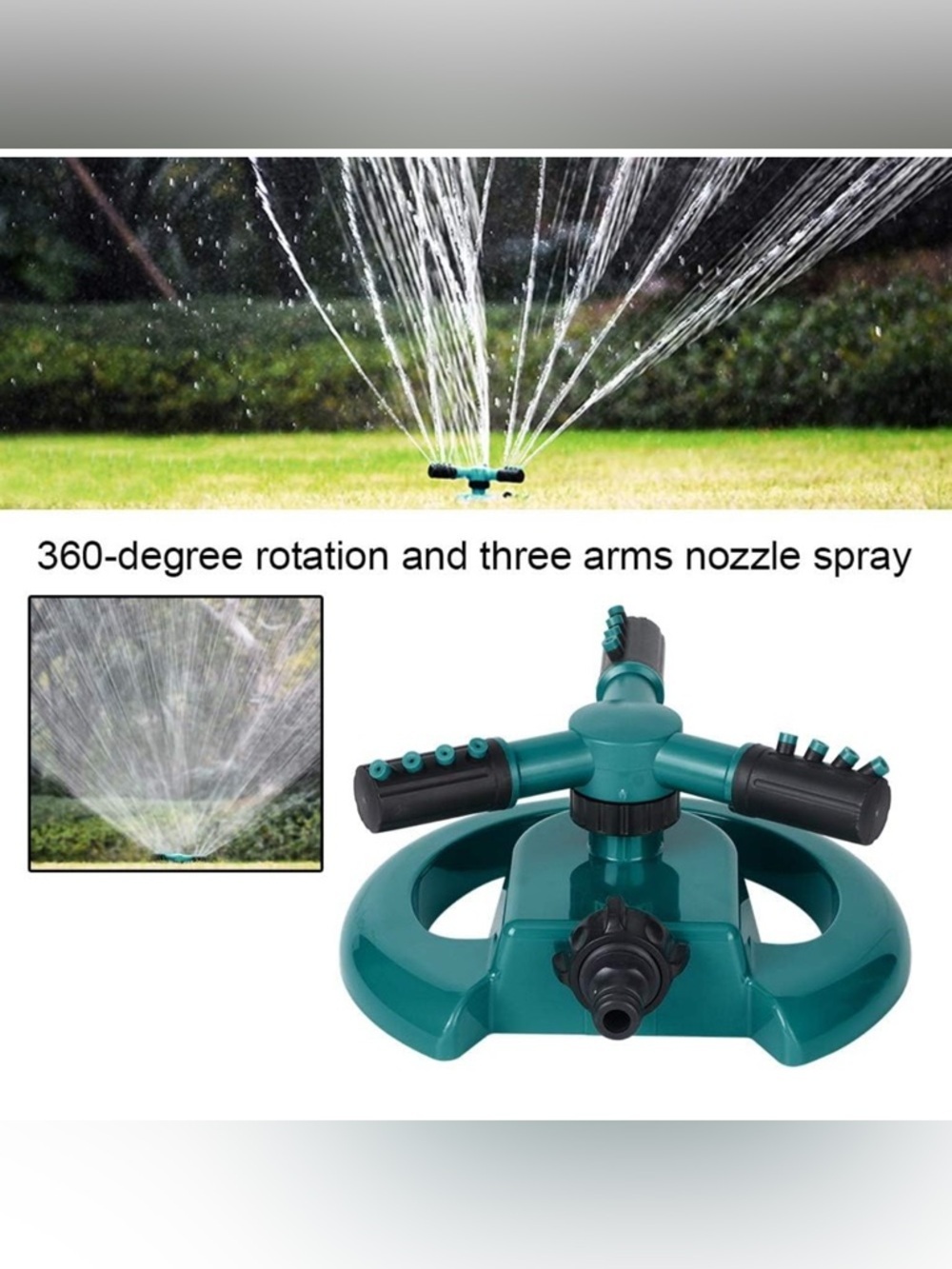 Lot of 2 360° Rotating Lawn Sprinklers 3 Arm Adjustable Garden Sprayers - Picture 6 of 13